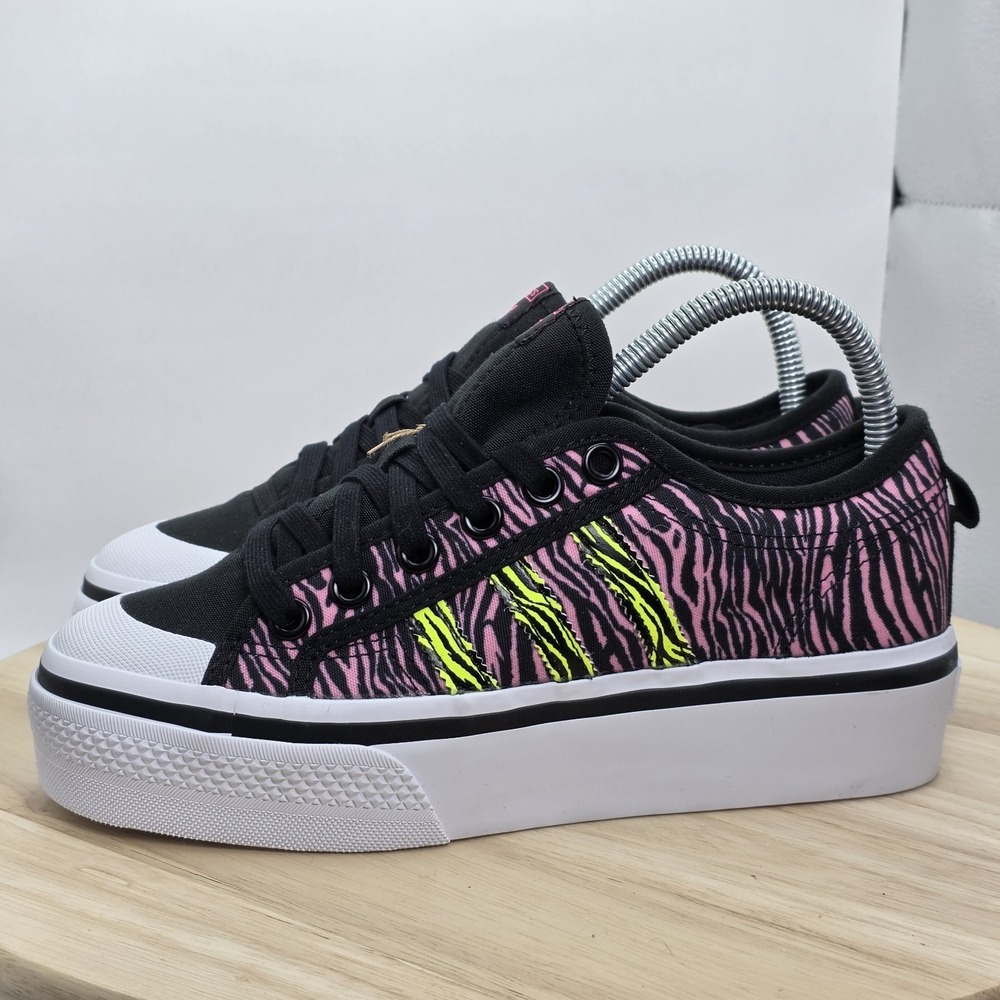 Women's Size 7 -Adidas‎ Originals Nizza Platform Black Pink Zebra Lace Sneakers
